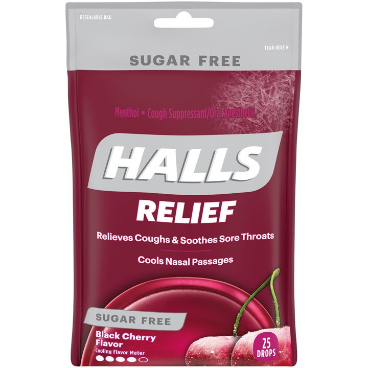 Kẹo ngậm Halls Relief Sugar Free - Black Cherry, 25 viên