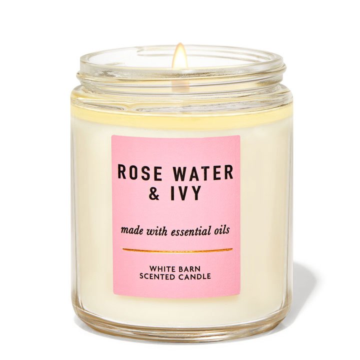 Nến thơm Bath & Body Works White Barn Rose Water & Ivy 1 bấc, 198g