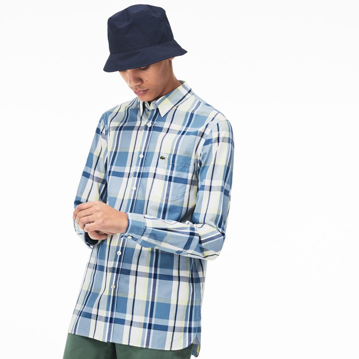 Lacoste Slim Fit Cotton Poplin Shirt - Navy Blue/ Blue/ Light Blue, size 42/L
