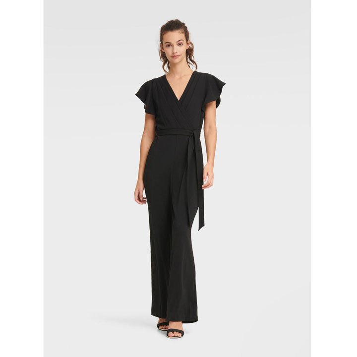 Jumpsuit DKNY Flutter Sleeve V-Neck - Black, Size 6