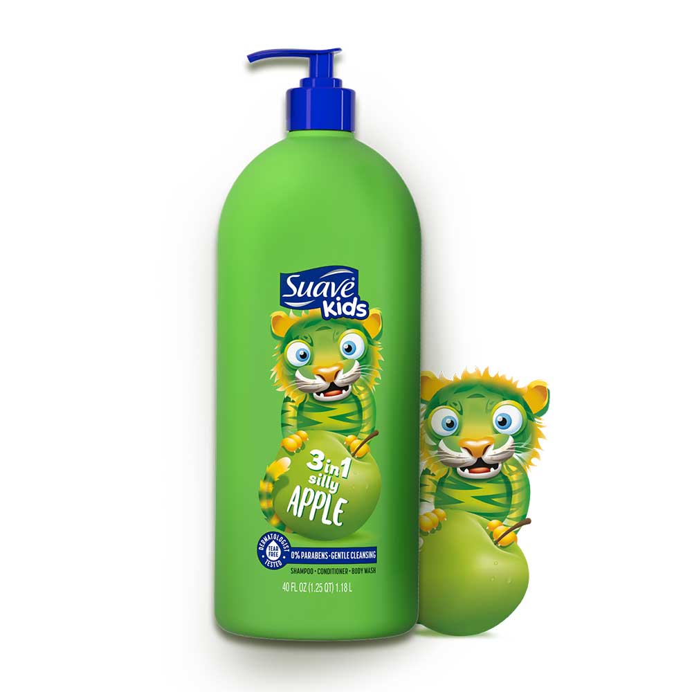 Dầu tắm + gội + xả Suave Kids 3in1 - Silly Apple, 1.18L