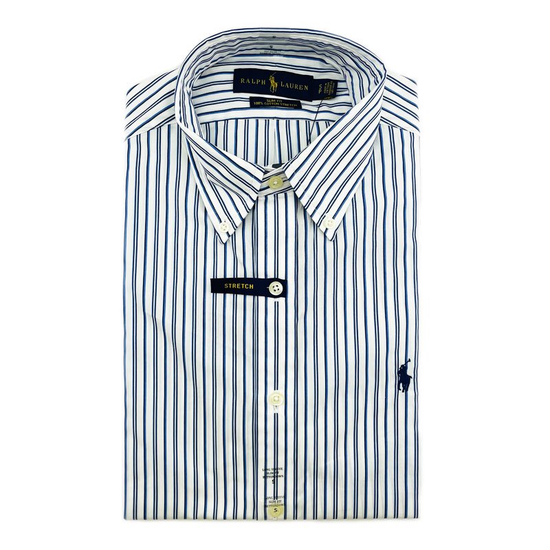Áo Polo Ralph Lauren Slim Fit Stripe Shirt - White/ Blue Multi, Size L
