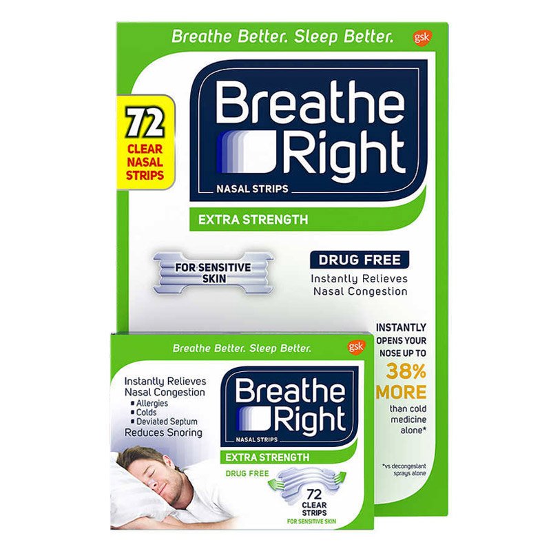 Miếng dán mũi Breathe Right Extra Strength - Clear, 72 miếng