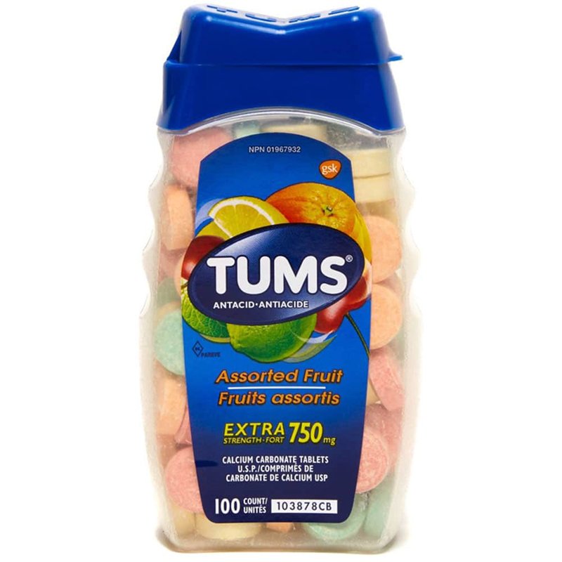 TUMS Antacid Assorted Fruit Extra Strength 750, 100 viên
