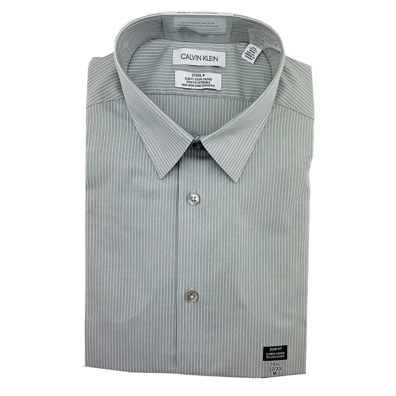 Áo Calvin Klein Slim Fit Steel + Performance Non-Iron Dress Shirt - Grey, Size 15 1/2 (32/33)