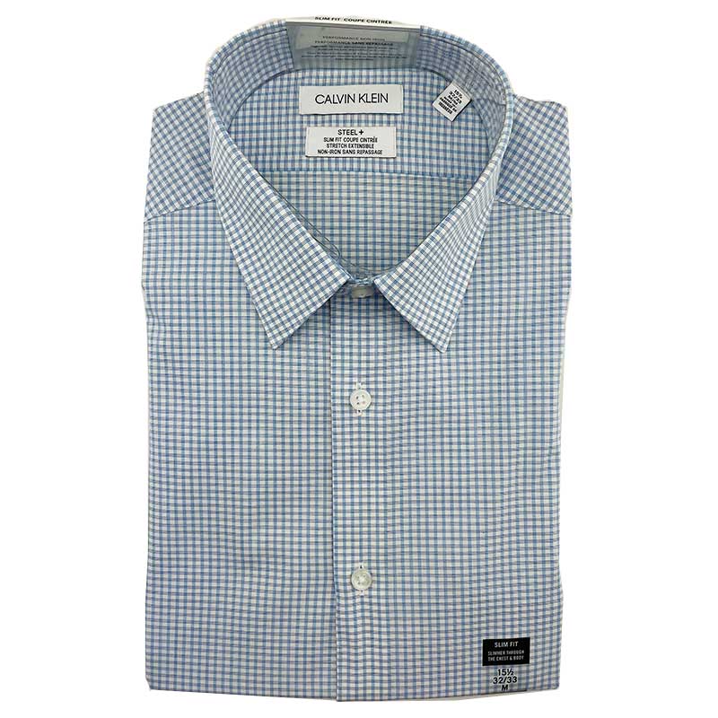 Áo Calvin Klein Slim Fit Steel + Performance Non-Iron Dress Shirt - Bluebird, Size 16 1/2 (32/33)