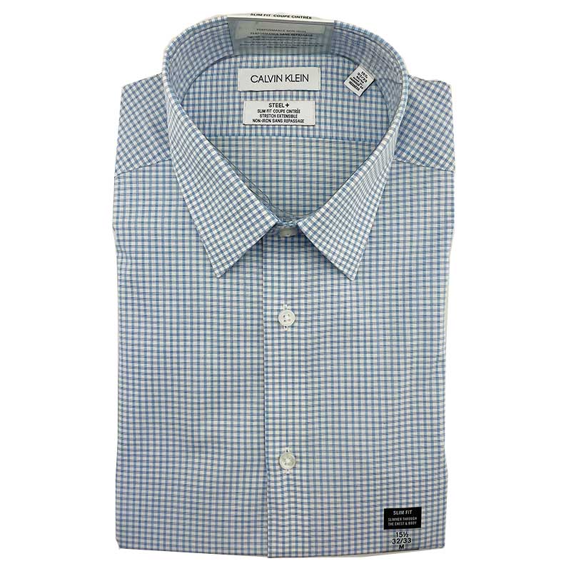 Áo Calvin Klein Slim Fit Steel + Performance Non-Iron Dress Shirt - Bluebird, Size 14 1/2 (32/33)