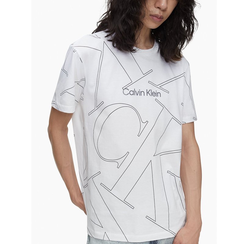 Áo Calvin Klein Allover Monogram Logo Crewneck T-Shirt - White, Size S