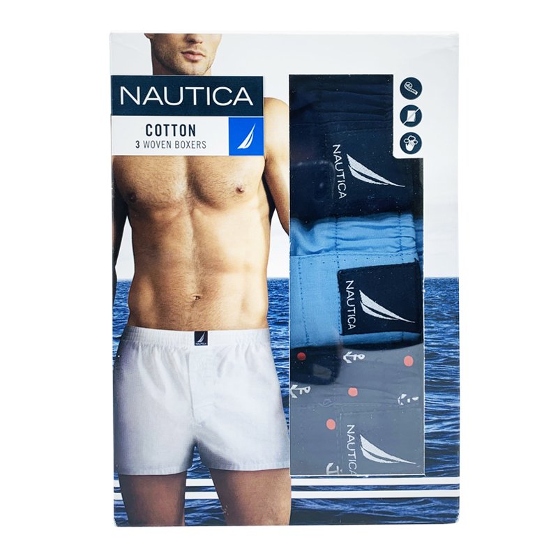 Set 3 quần Nautica Cotton Woven Boxers - Navy/Blue, Size S