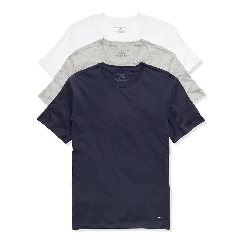 Set 3 áo Tommy Hilfiger Classic Crew Neck Tee - Grey Heather/ Navy/ White, Size M