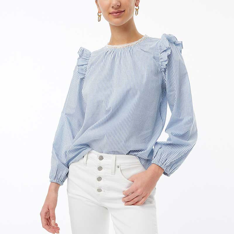 Áo J.Crew Long Sleeve Ruffle Shoulder - Banker Blue, Size PL