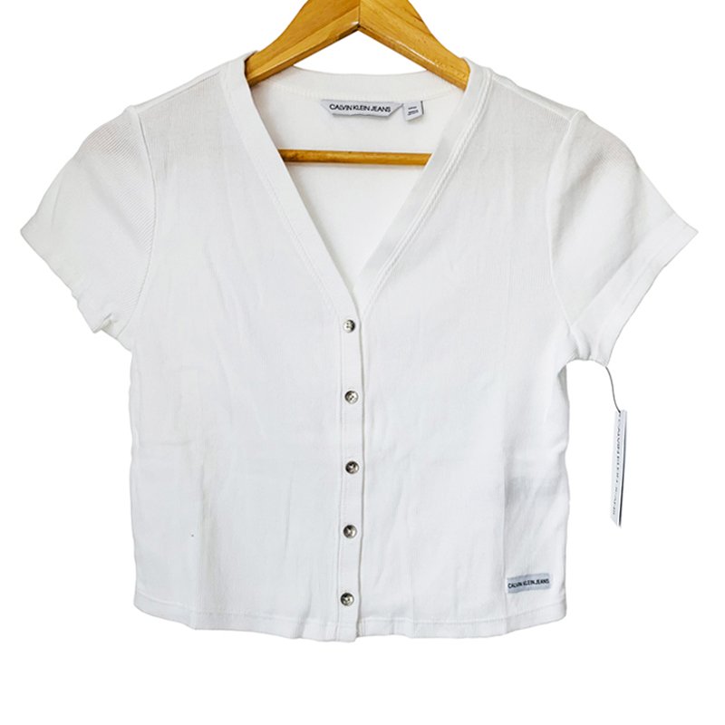 Áo Calvin Klein Jeans Crop Top - White, Size M - Shop Mùa Xuân