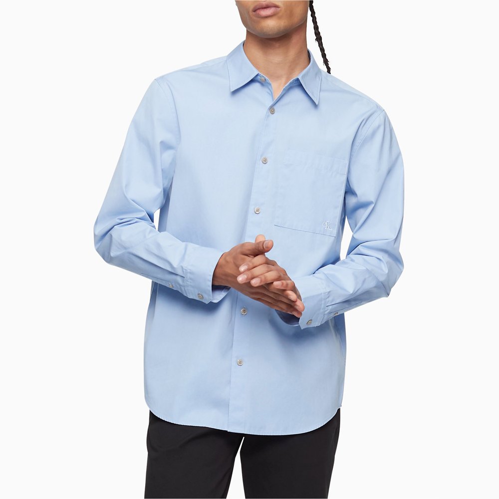 Áo Calvin Klein Solid Button-Down Easy Shirt - Light Blue, Size M