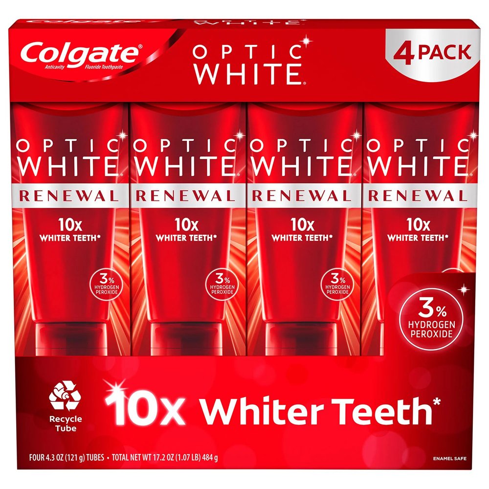 Set kem đánh răng Colgate Optic White Renewal - High Impact White, 4 x 121g