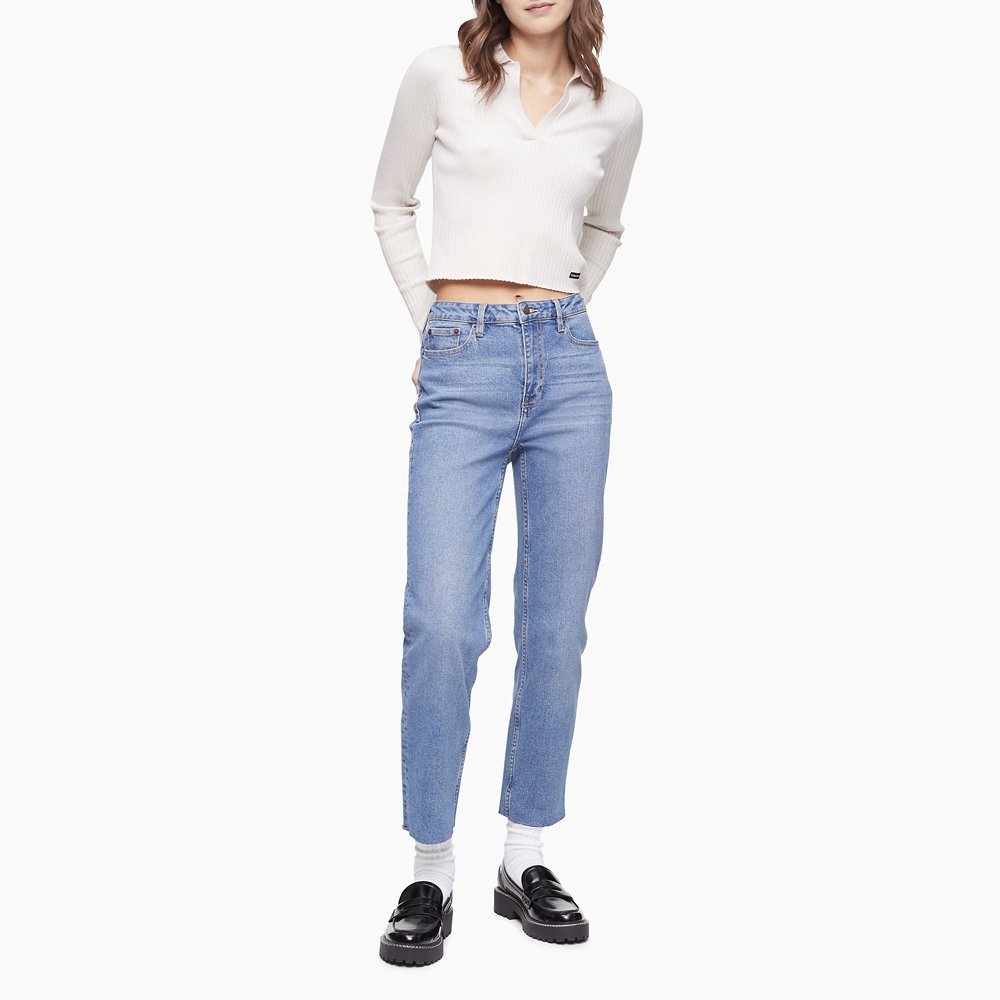 Quần Calvin Klein Jeans High Rise Straight - Light Blue, Size 28