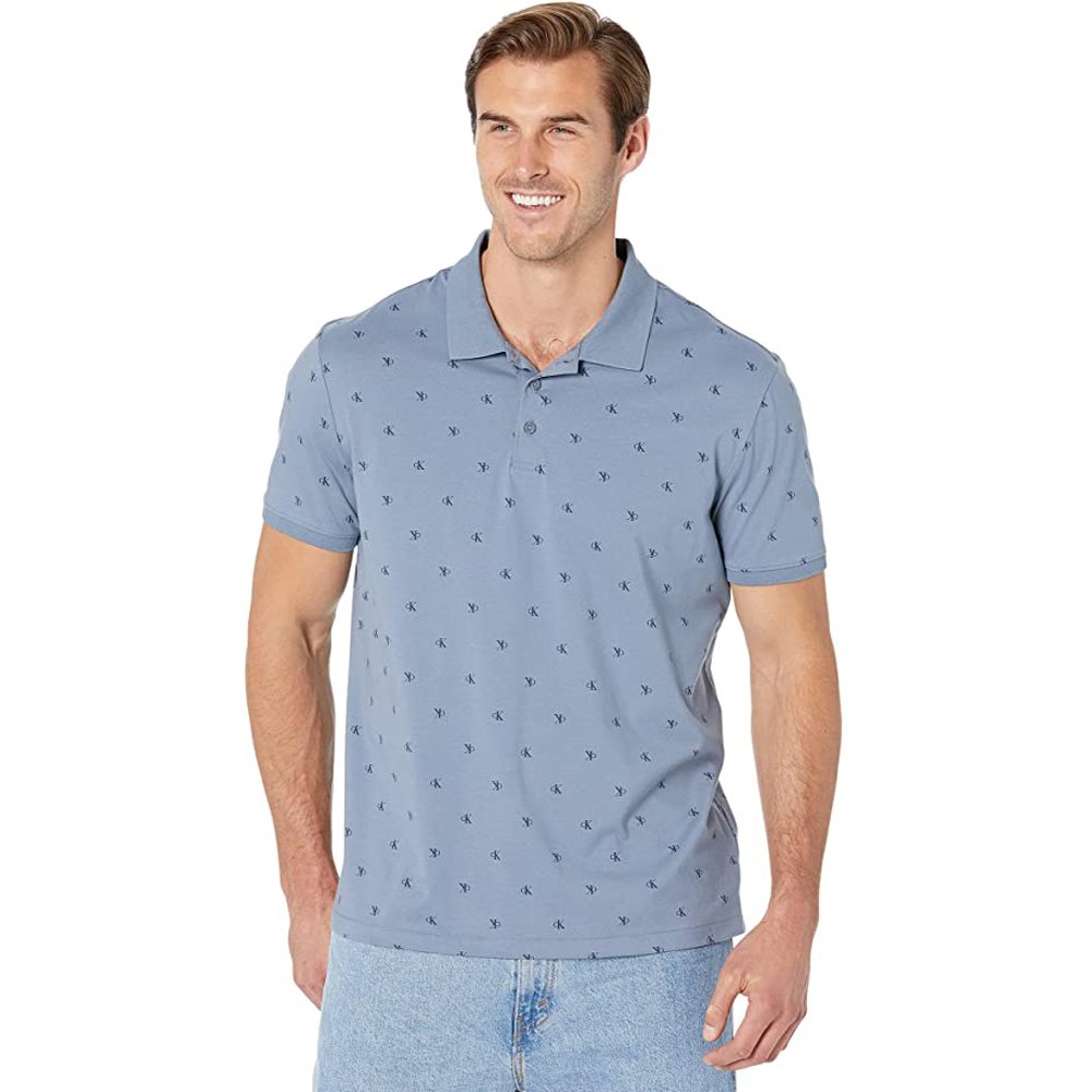 Áo Calvin Klein Monogram Logo Polo Shirt - Blue Grey, Size S