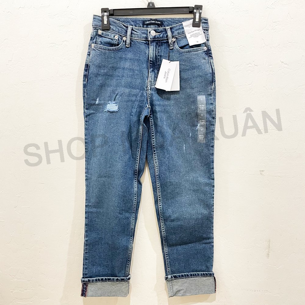 Quần Calvin Klein Jeans Mid Rise Straight - Mid Blue, Size 25