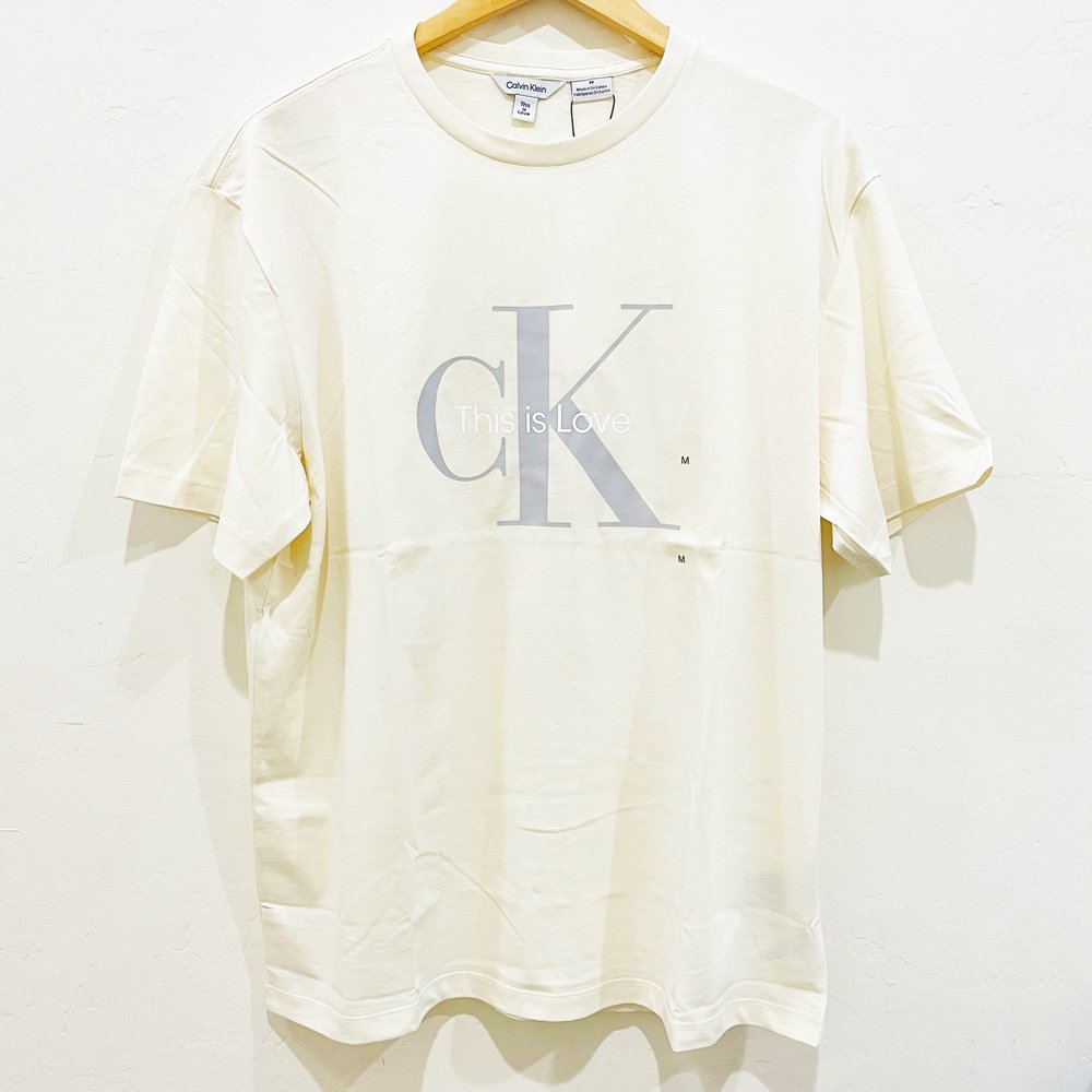 Áo Calvin Klein Pride Relaxed Fit Monogram Logo Crewneck T-Shirt - Cream, Size M