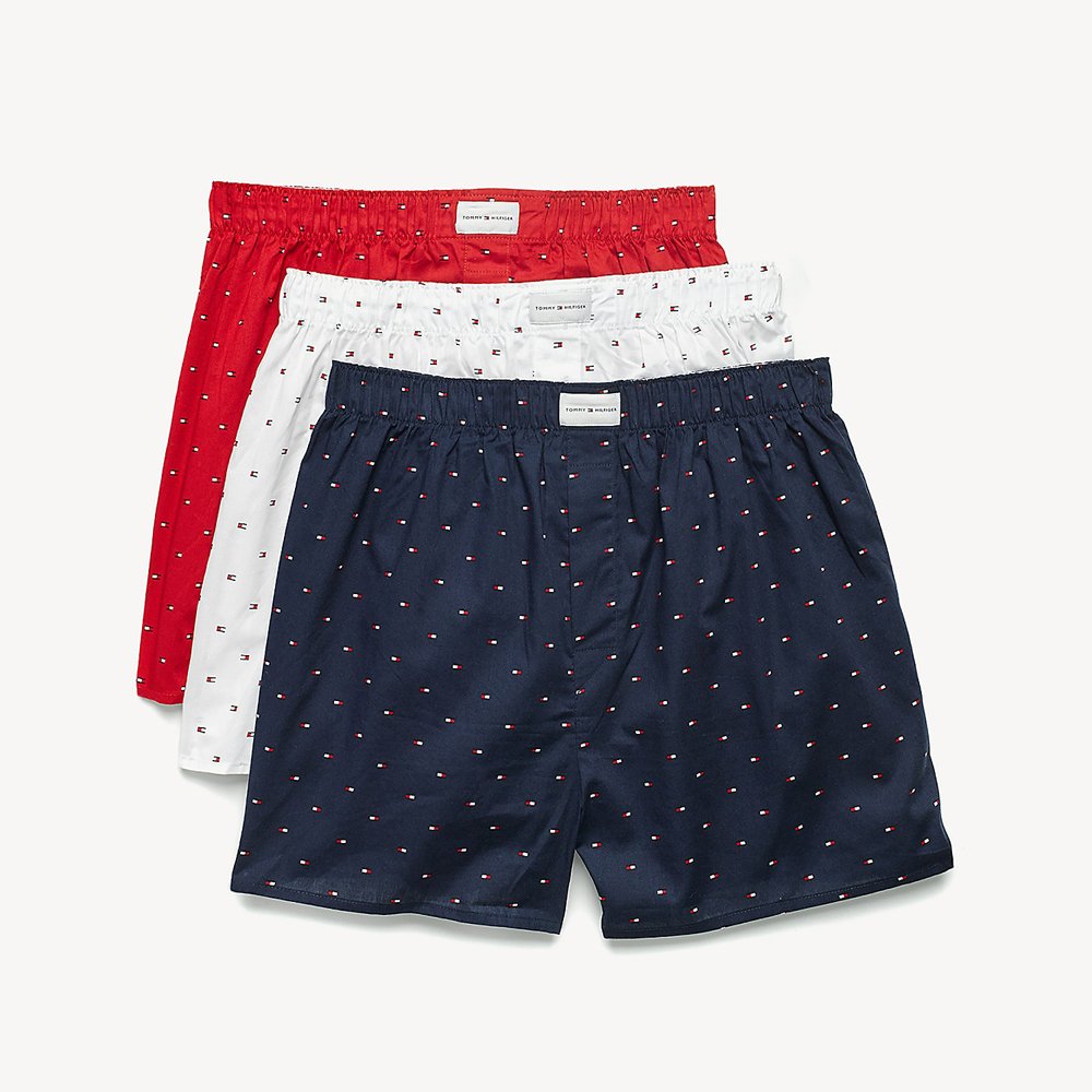 Set 3 quần Tommy Hilfiger Cotton Classic Fit Woven Boxers - White/Red/Navy, Size M