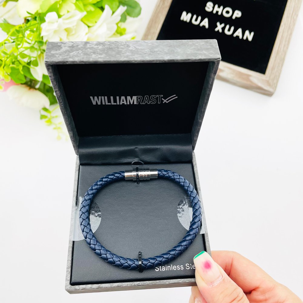 Vòng tay William Rast Men's Genuine Leather Stainless Steel Bracelets, Blue