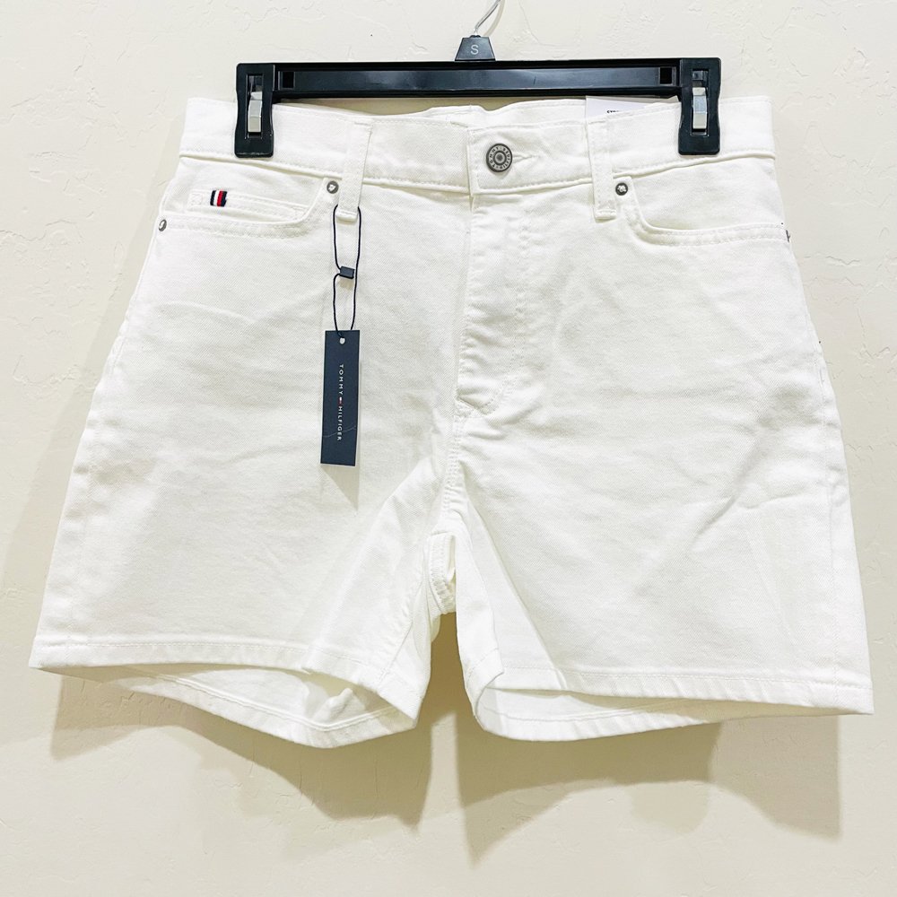 Quần Tommy Hilfiger Straight High Rise Short - White Denim, Size 4/27