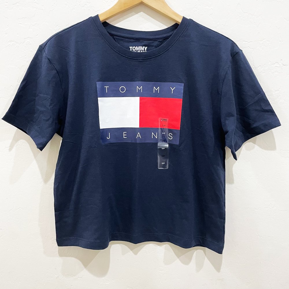 Áo Tommy Jeans Cropped Flag Logo T-Shirt - Navy, Size M