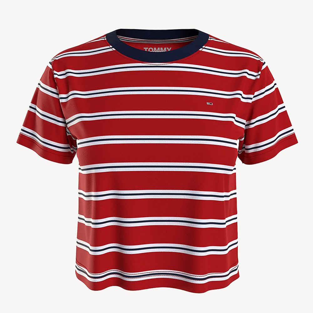 Áo Tommy Jeans Cropped Stripe Baby T-Shirt - Red, Size S