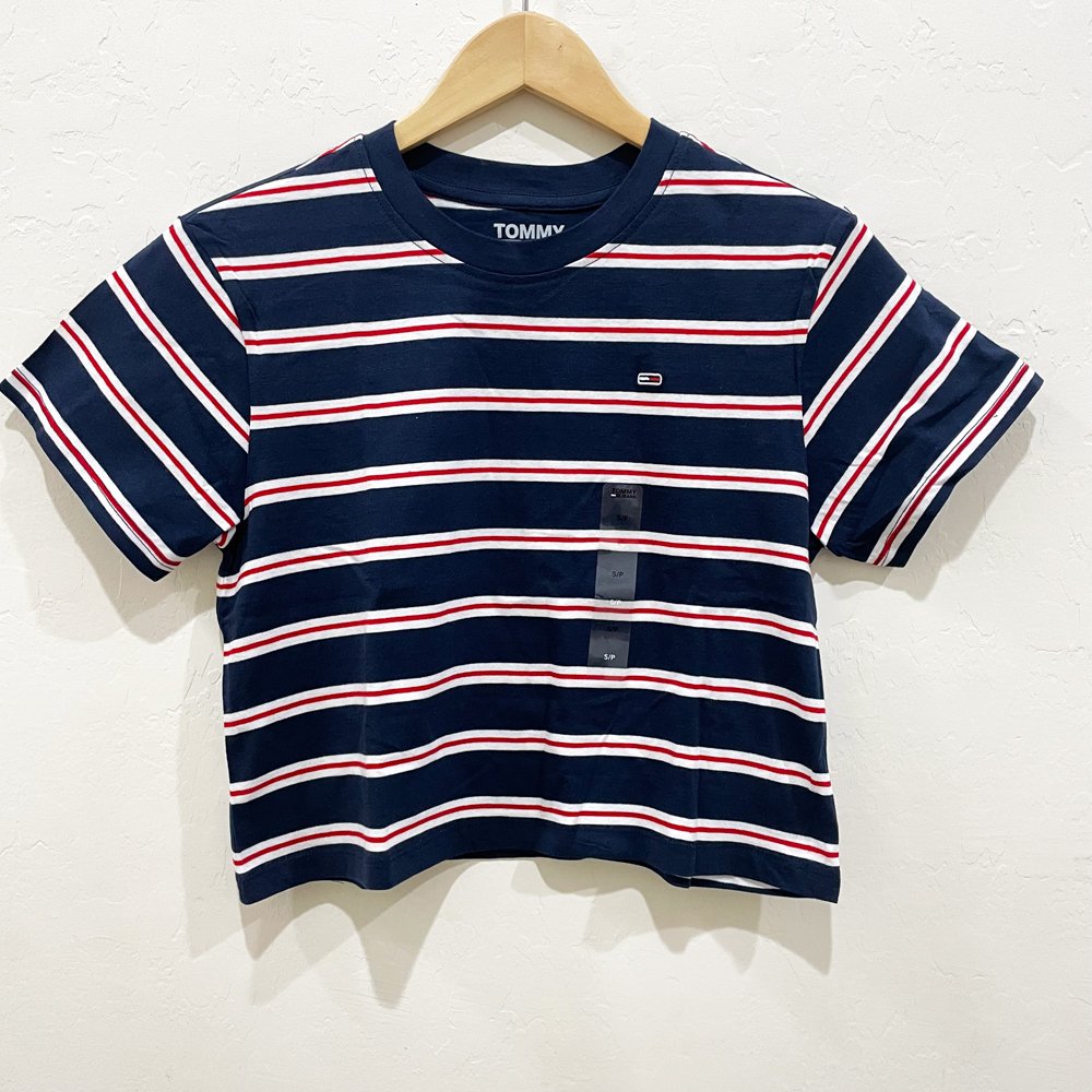 Áo Tommy Jeans Cropped Stripe Baby T-Shirt - Navy, Size M