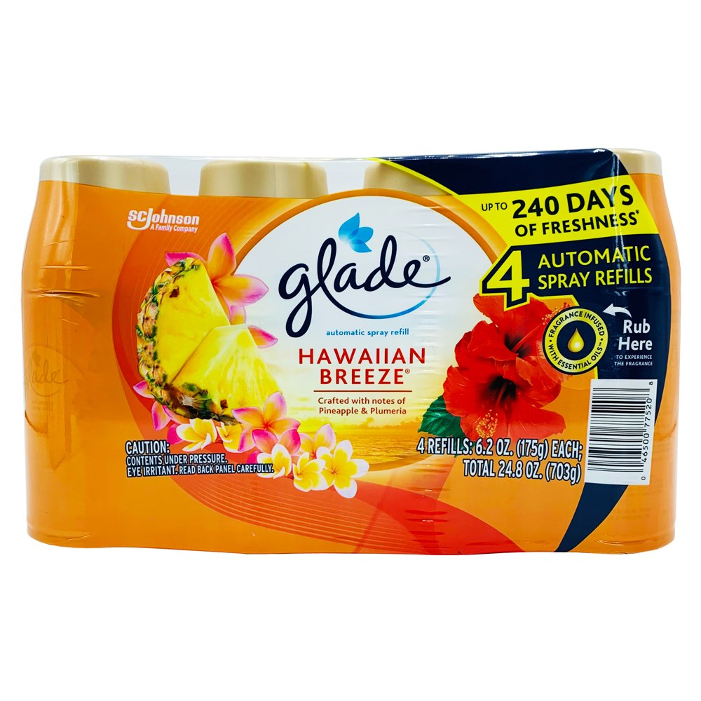 Bộ tinh dầu thơm Glade Automatic Spray Refills - Hawaiian Breeze, 4 x 175g