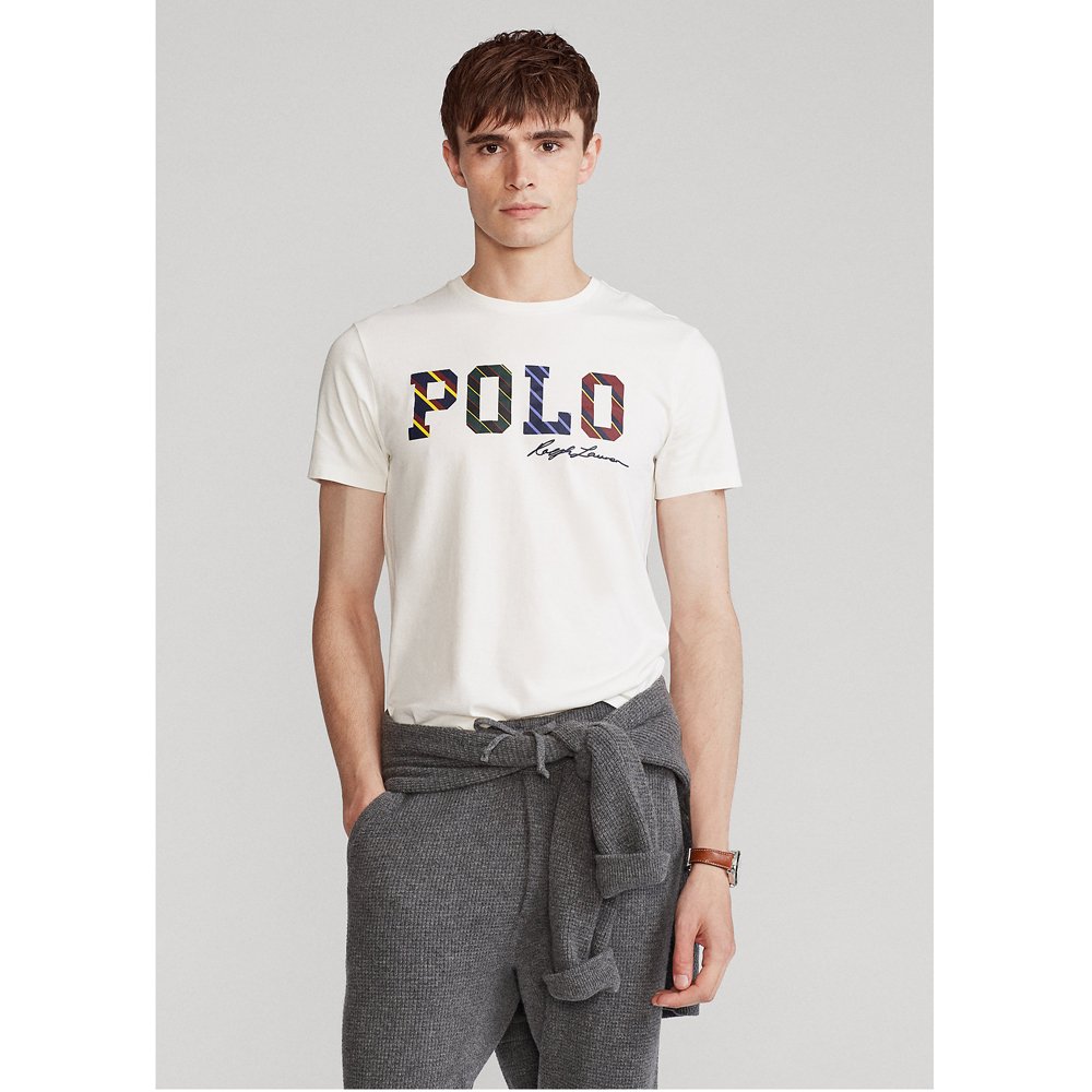 Áo Polo Ralph Lauren Striped-Logo Jersey T-Shirt - White, Size M