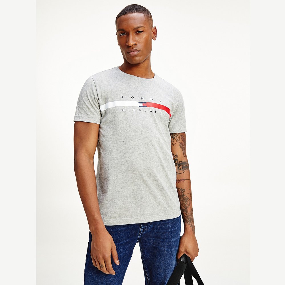 Áo Tommy Hilfiger Organic Cotton Flag Stripe - Grey, Size L