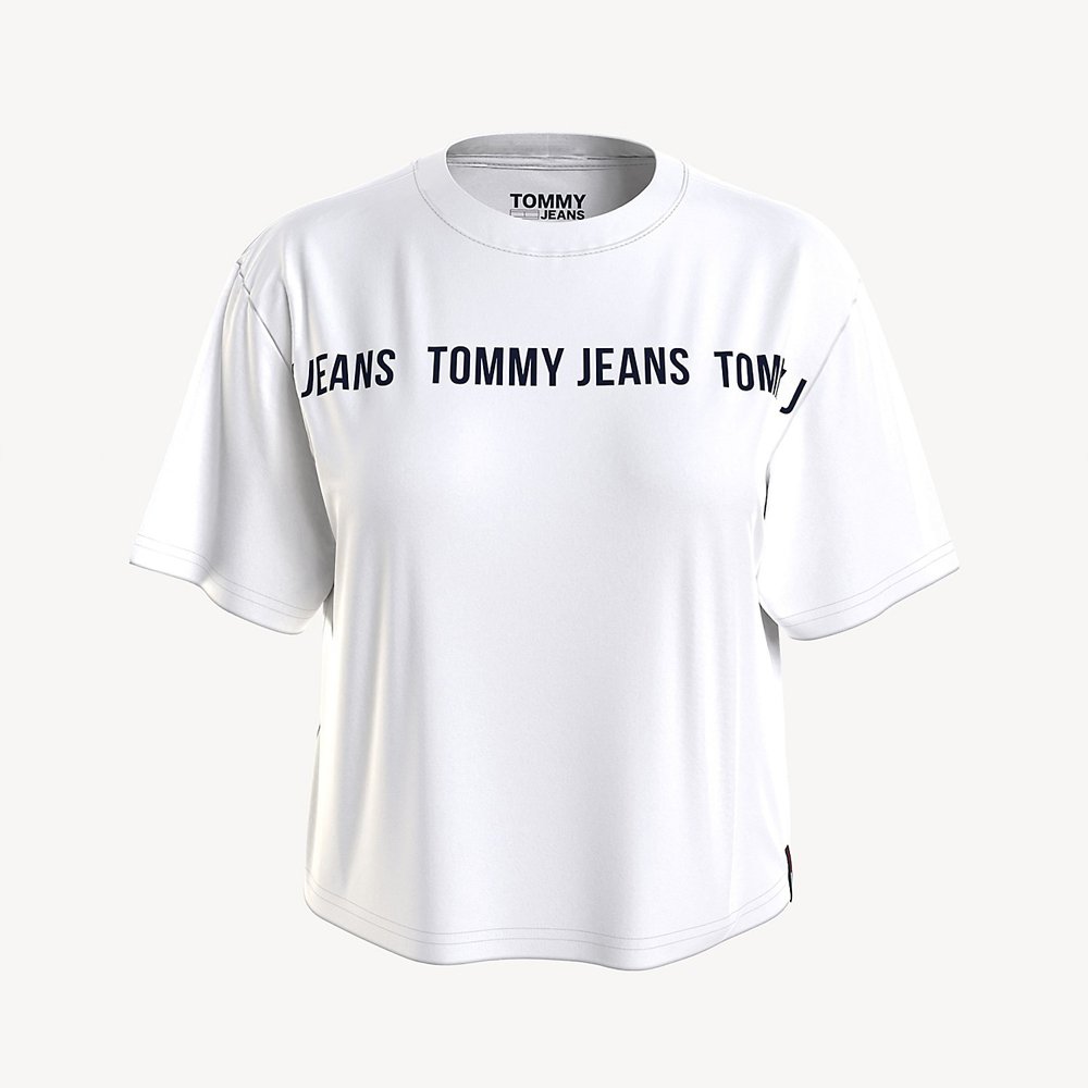 Áo Tommy Jeans Printed Tape Logo - White, Size S