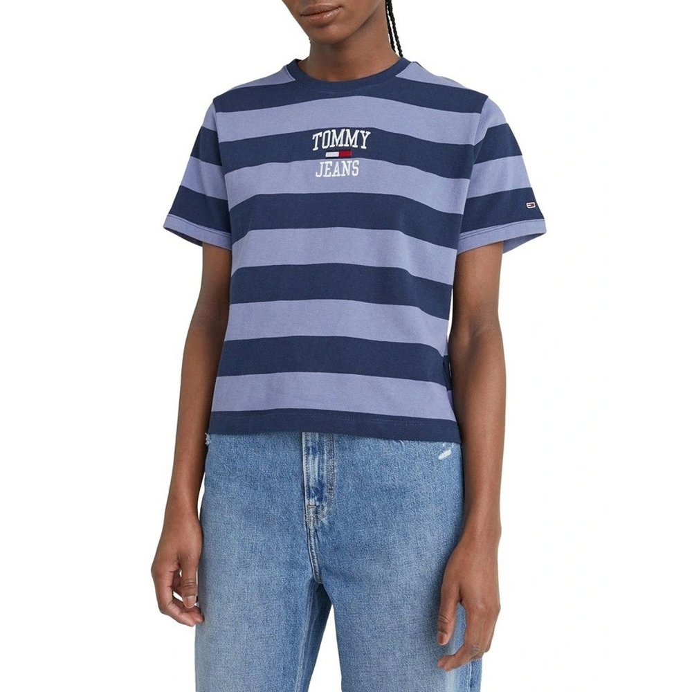 Áo Tommy Jeans Organic Cotton Stripe Logo - Twilight Navy/Lavender, Size S