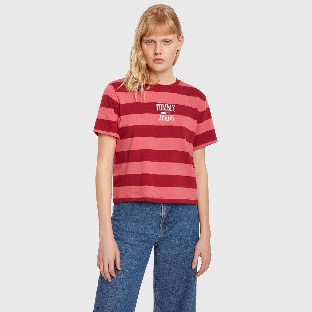 Áo Tommy Jeans Organic Cotton Stripe Logo - Cranberry Crush, Size S