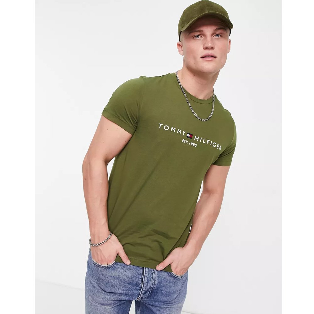 Áo Tommy Hilfiger Organic Cotton Tommy Logo - Olive, Size L