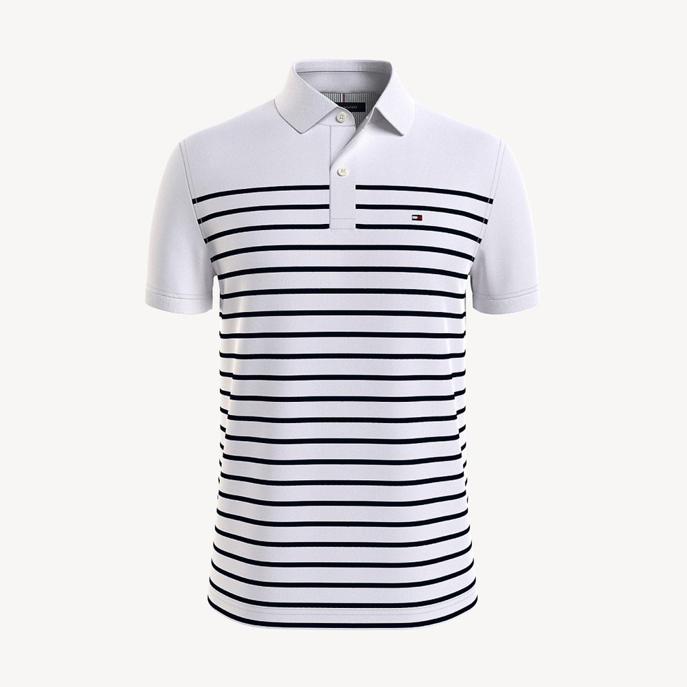 Áo Tommy Hilfiger Regular Fit Stripe Polo - White, Size S