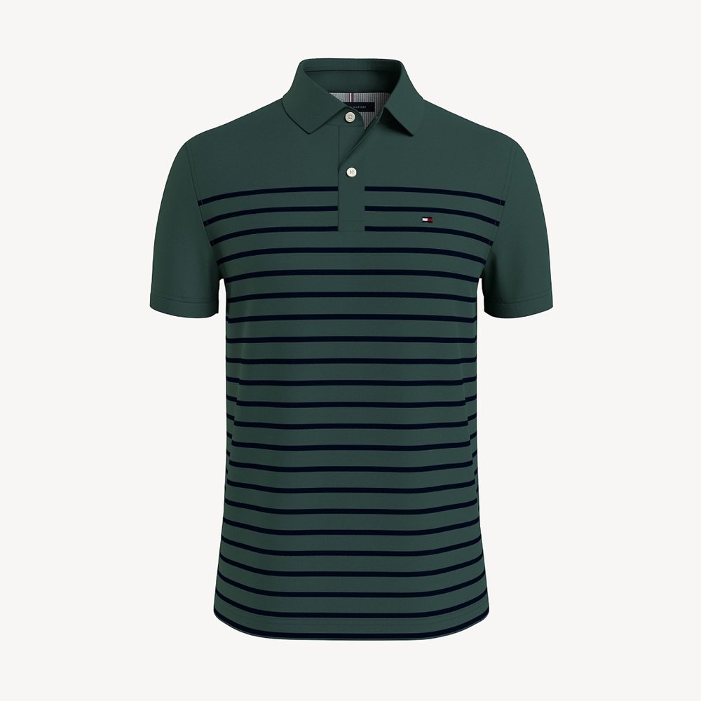 Áo Tommy Hilfiger Regular Fit Stripe Polo - Green, Size M