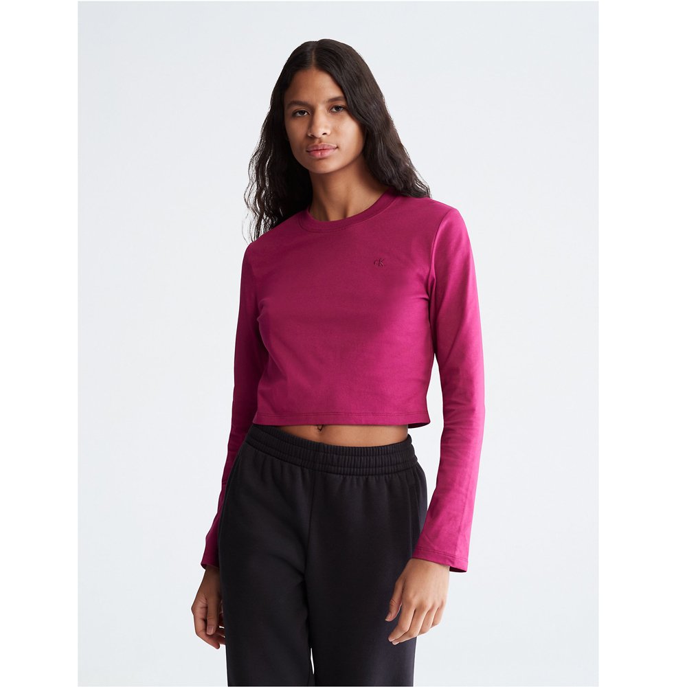 Áo Calvin Klein Monogram Logo Long Sleeve Crop Top - Raspberry Radiance, Size L