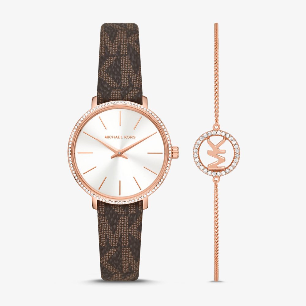 Đồng hồ Michael Kors Pyper Logo & Rose Gold-Tone Watch & Bracelet Set