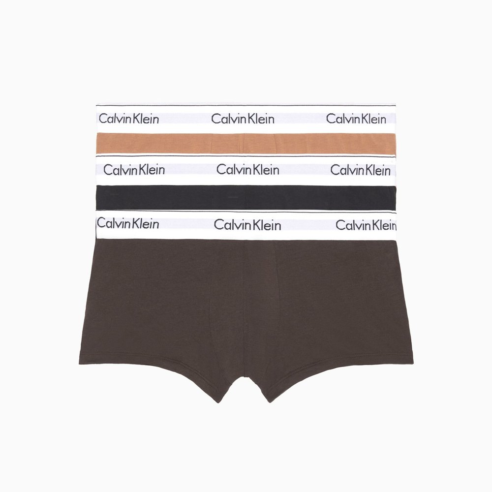 Set 3 quần Calvin Klein Modern Cotton Stretch Natural Low Rise Trunk - Black/Woodland/Sandalwood, Size M