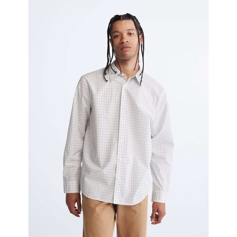 Áo Calvin Klein Check Button-Down Easy Shirt - Brilliant White, Size M