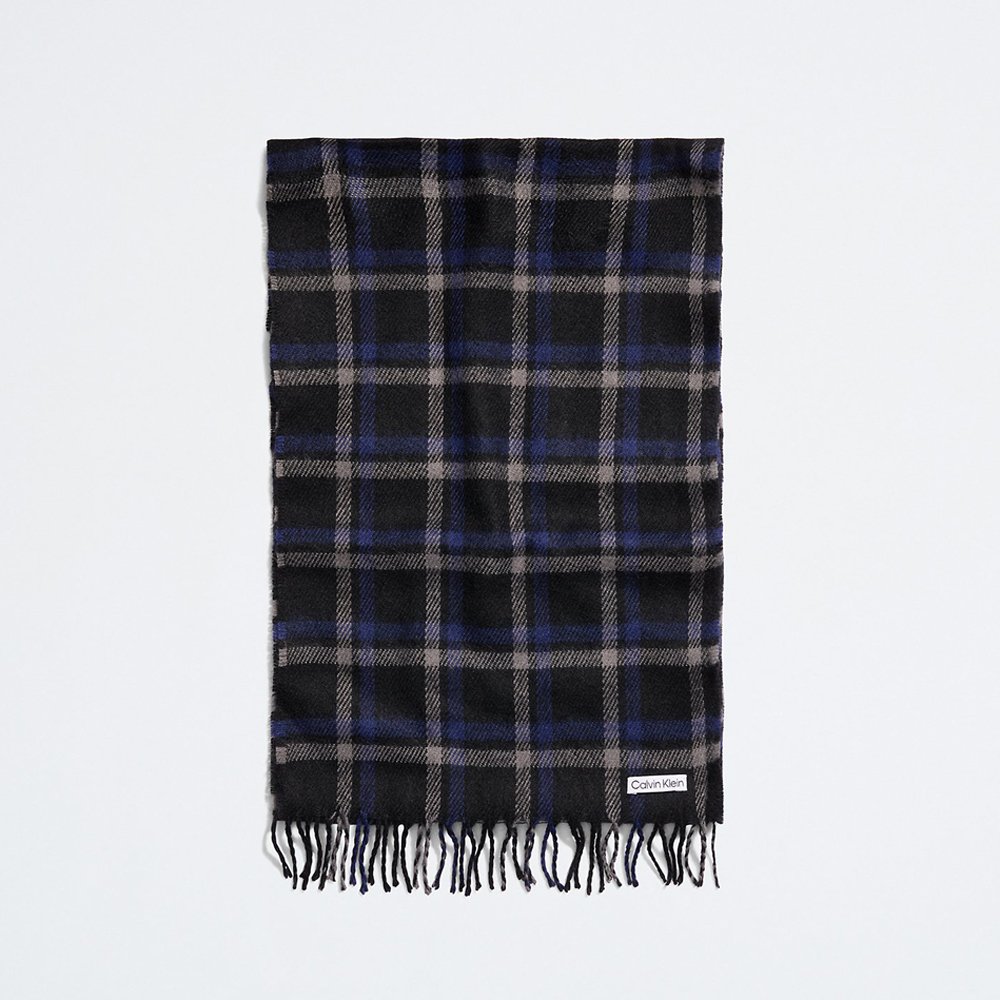 Khăn choàng Calvin Klein Double Yarn Dye Scarf, Black/Grey/Blue Plaid