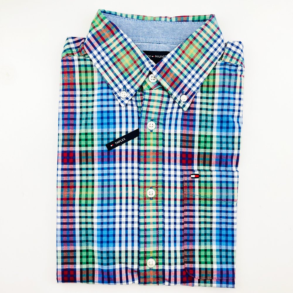 Áo Tommy Hilfiger Custom Fit Essential Short-Sleeve Shirt - Blue/Multi, Size S