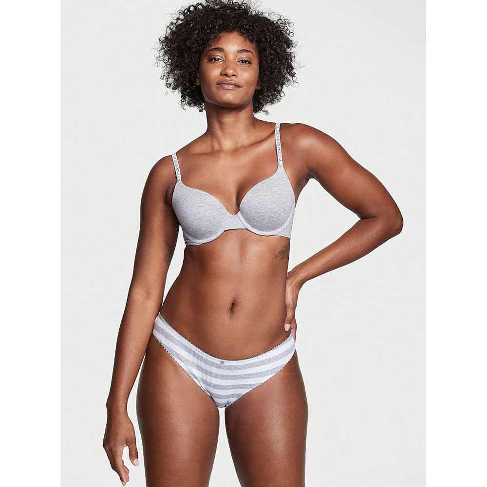 Quần lót Victoria's Secret Ribbed Cotton Bikini - Grey Stripe, Size M