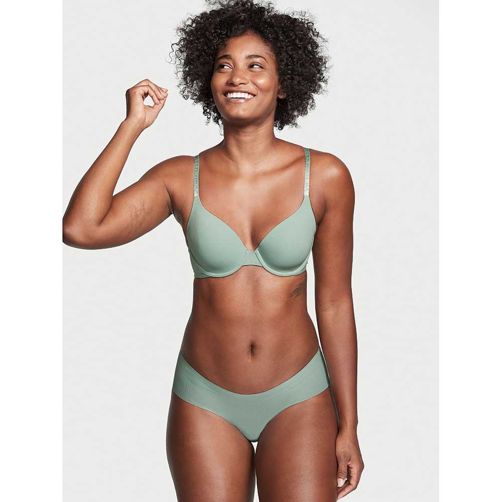 Quần lót Victoria's Secret No-Show Ribbed Cheeky - Seasalt Green, Size M