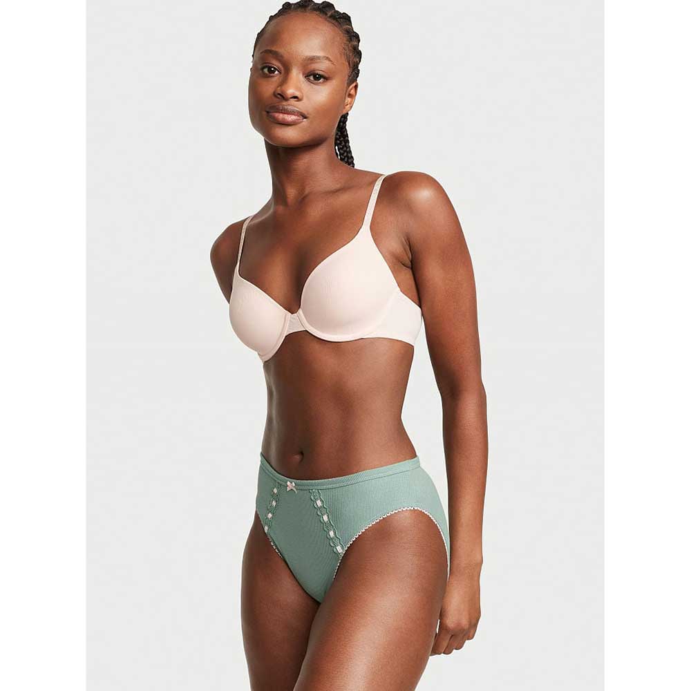 Quần lót Victoria's Secret Ribbed Cotton High-Leg Brief - Seasalt Green, Size S