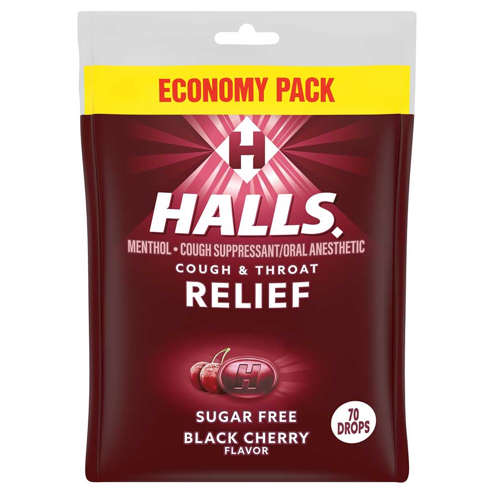 Kẹo ngậm Halls Relief Sugar Free - Black Cherry, 70 viên