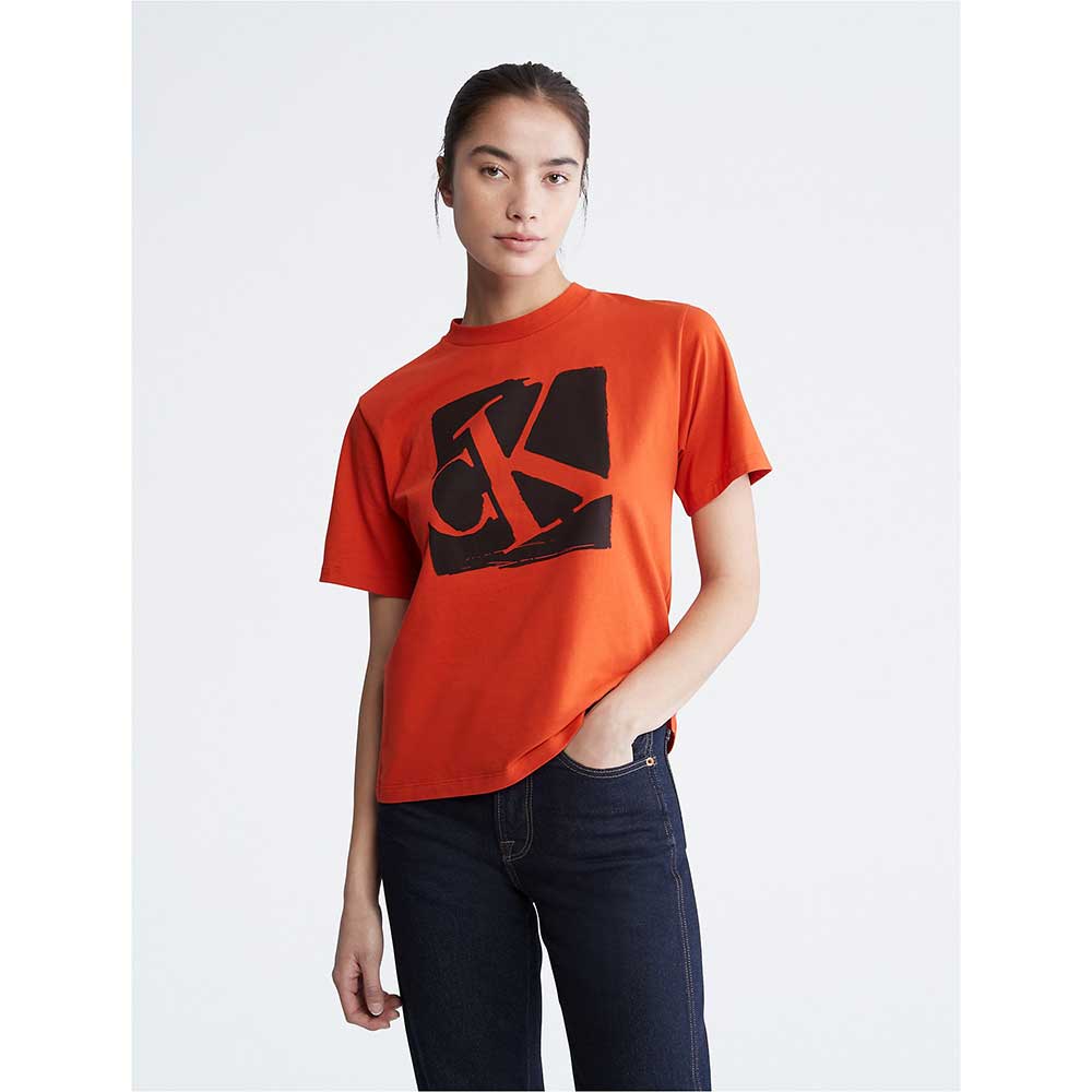Áo Calvin Klein Monogram Logo Graphic Crewneck - Red Clay, Size XS