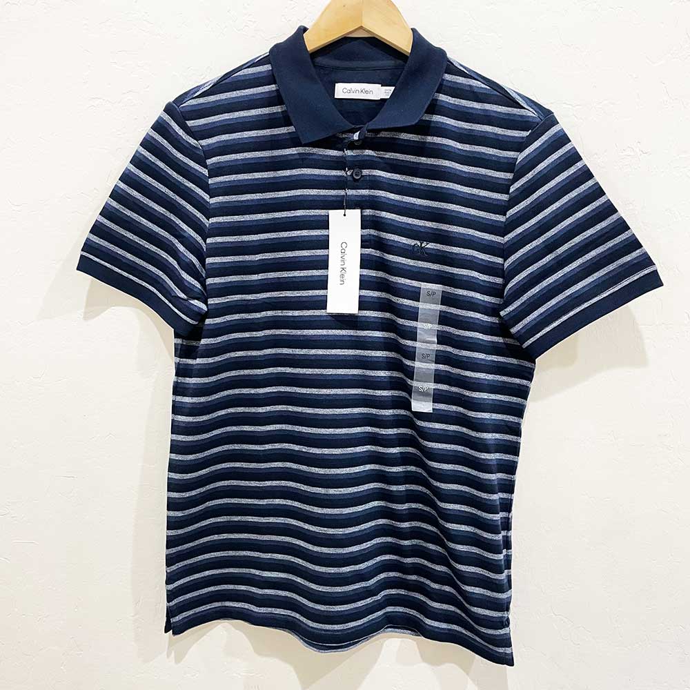 Áo Calvin Klein Striped Monogram Logo Polo - Navy, Size XL