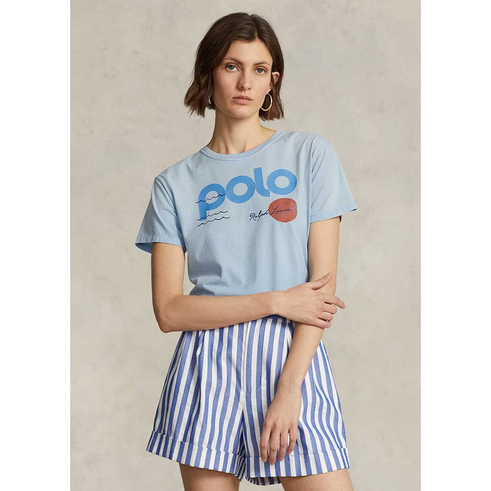 Áo Polo Ralph Lauren Nautical Logo Graphic Cotton Jersey - Blue, Size XS